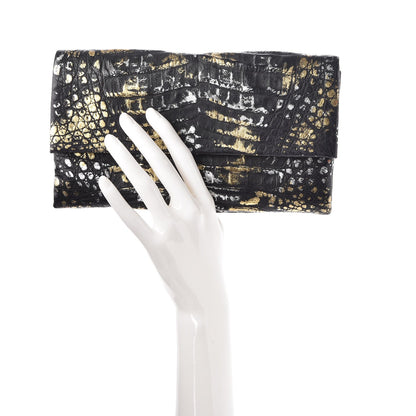 Nancy Gonzalez Metallic Crocodile Clutch Black Gold 2 of 7