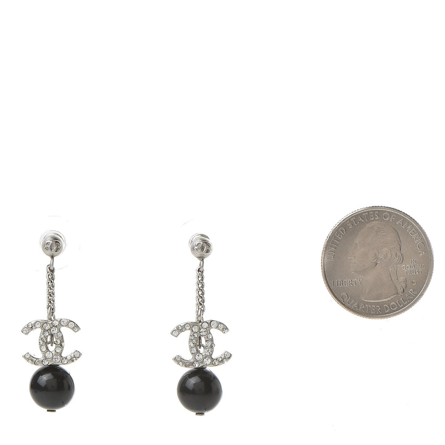 Crystal Pearl CC Dangle Earrings Silver Black