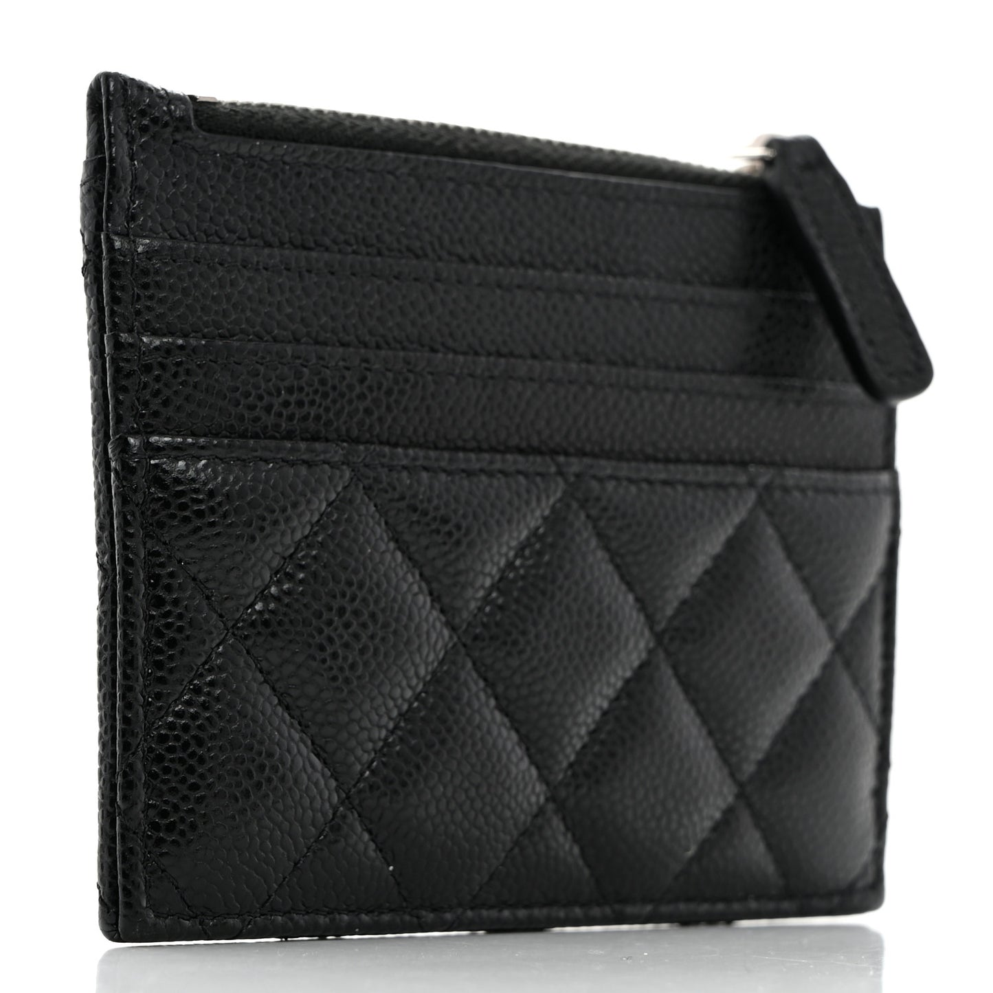 Caviar Quilted CC Zip Card Holder Black