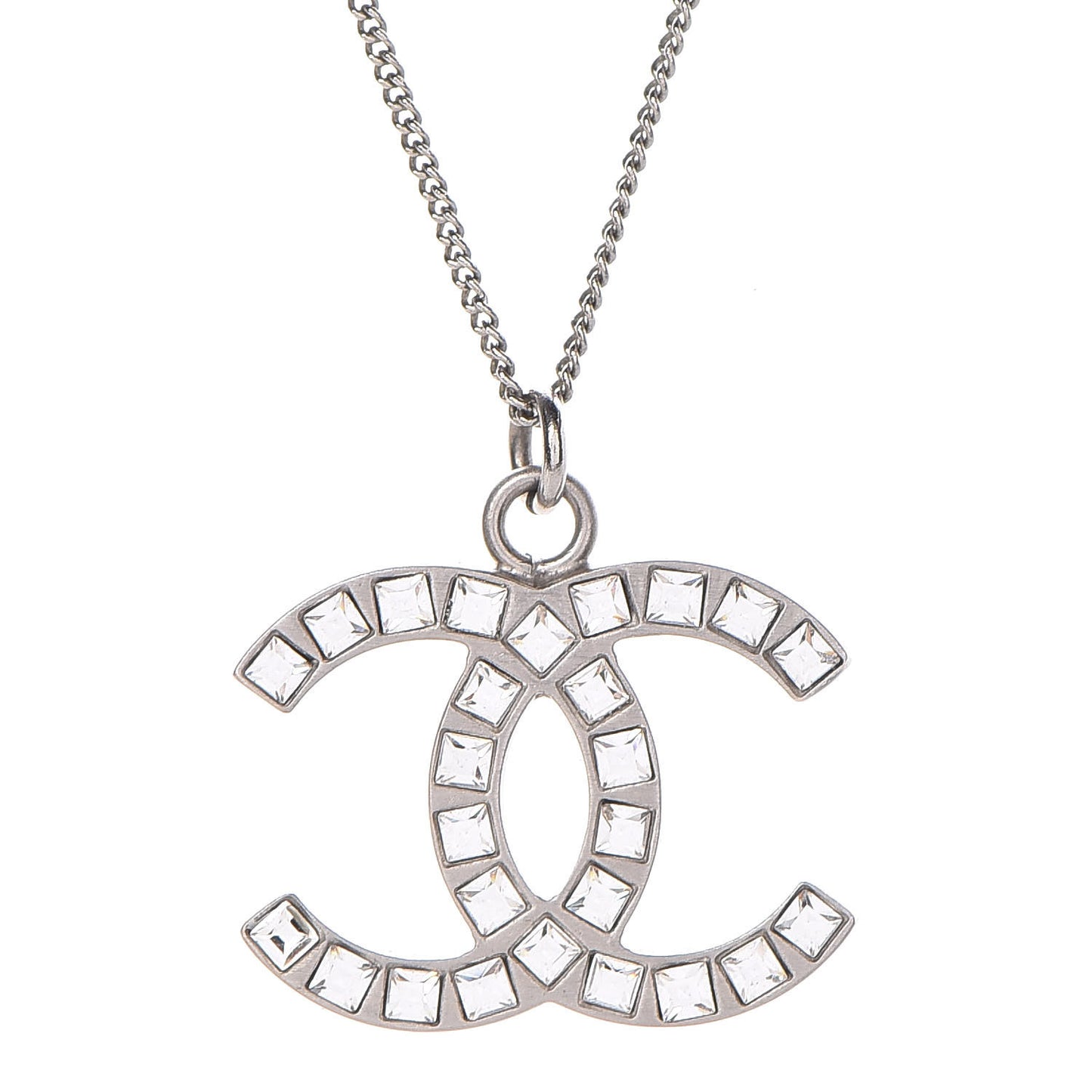 Baguette Crystal CC Necklace Silver