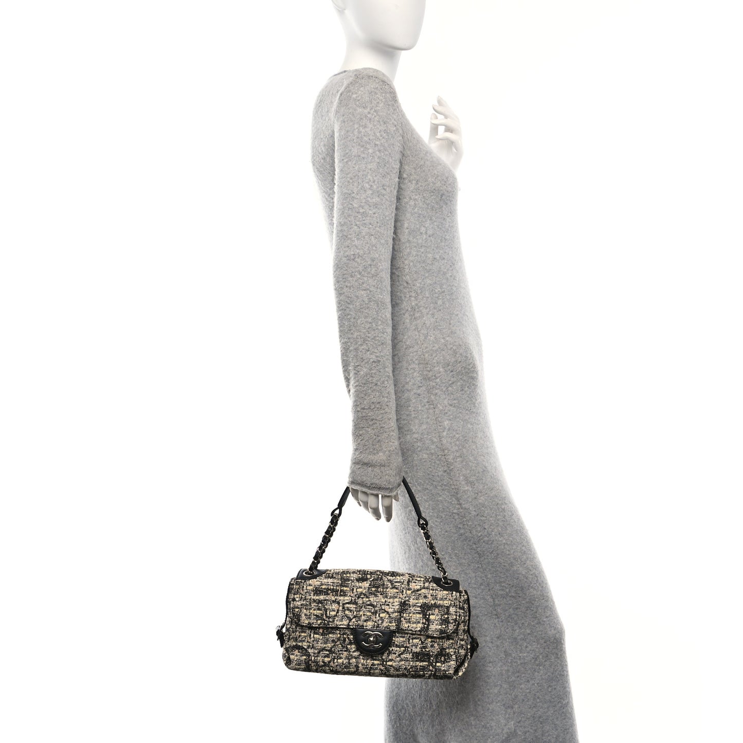 Tweed Flap Bag White Black Multicolor