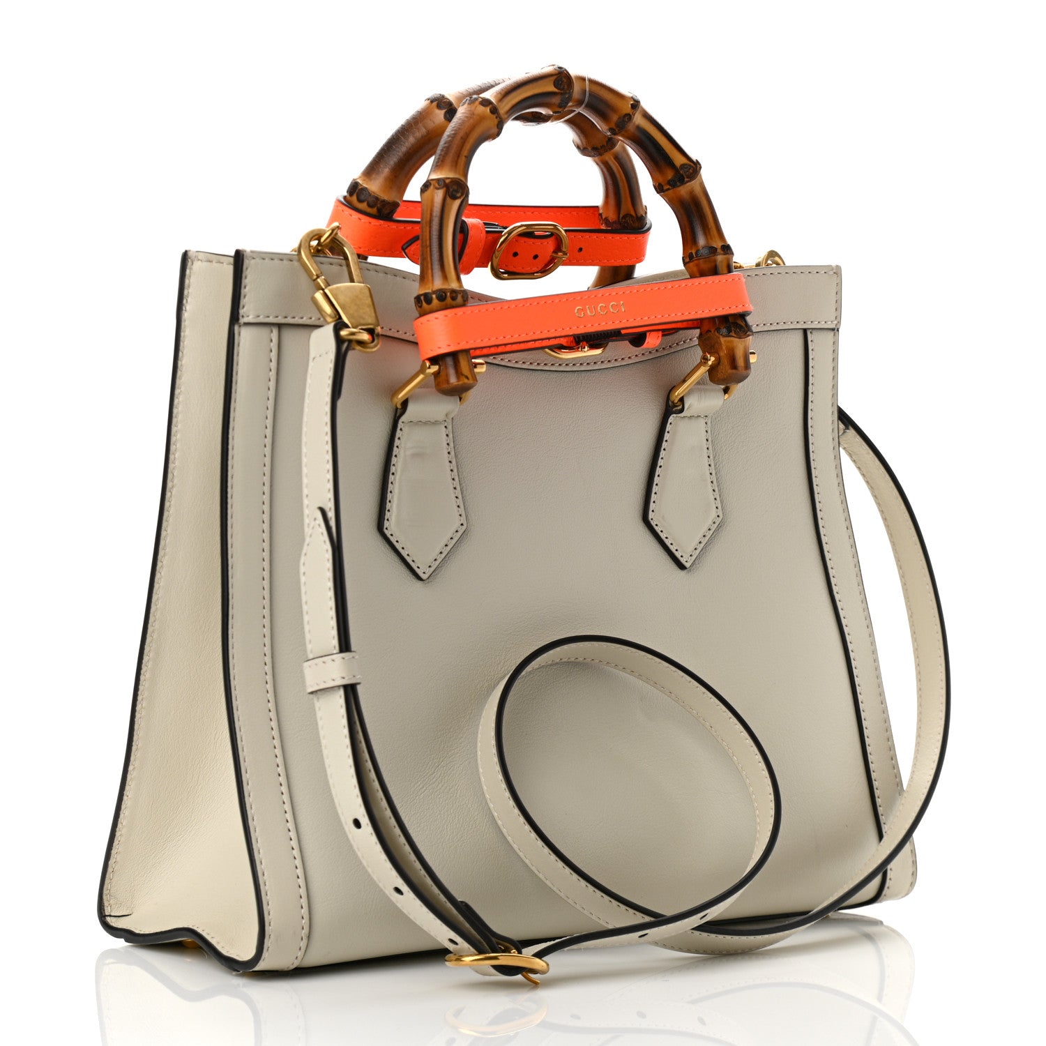 Gucci Wonka Grain Calfskin Small Diana Tote Bag Mystic White Orange Fluo 4 of 10