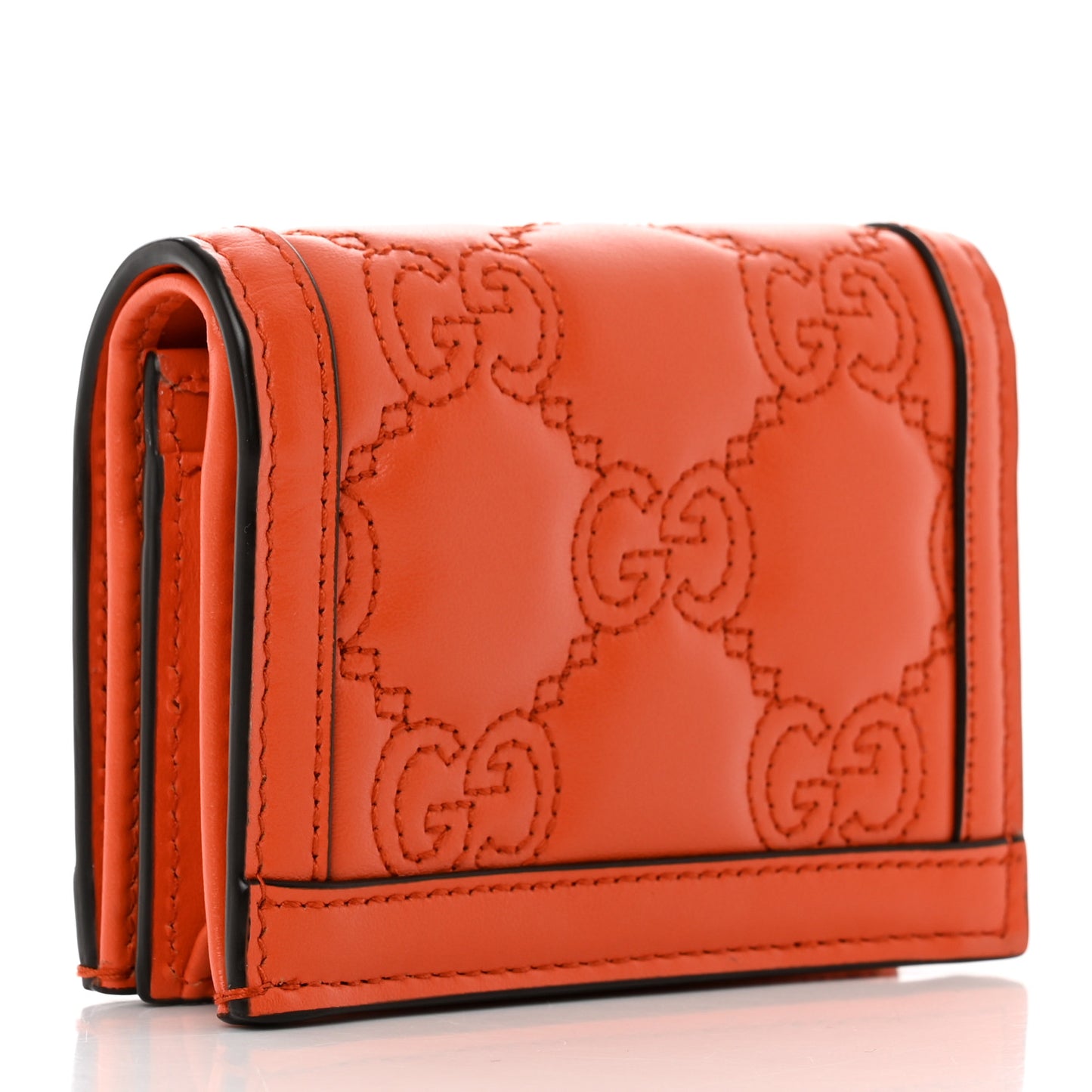 Calfskin GG Matelasse Card Case Wallet Deep Orange