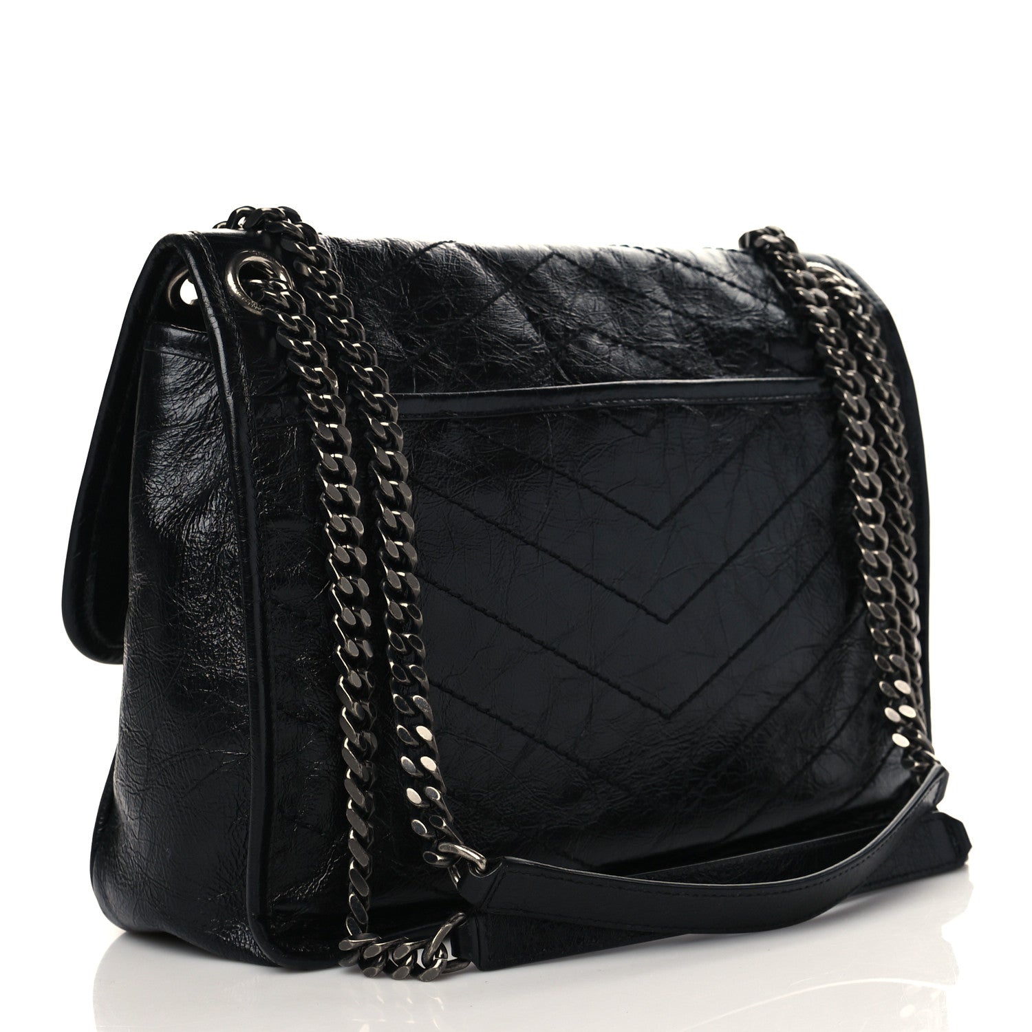 Saint Laurent Crinkled Calfskin Matelasse Monogram Medium Niki Chain Satchel Black 3 of 6