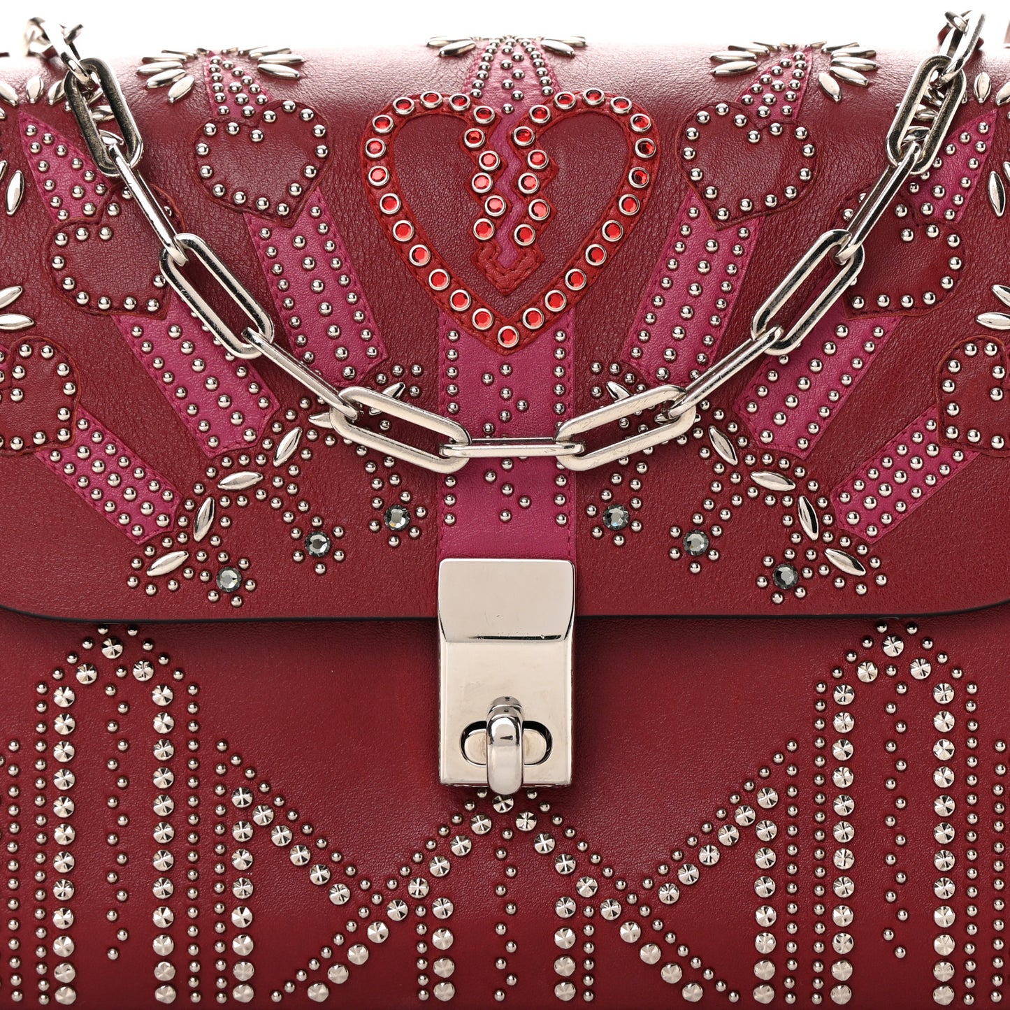 Vitello Loveblade Embellished Chain Flap Bag Rubino