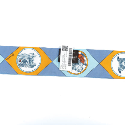 Hermes Silk Colliers Et Chiens Twilly Ciel Orange Gris Bleuete 2 of 5