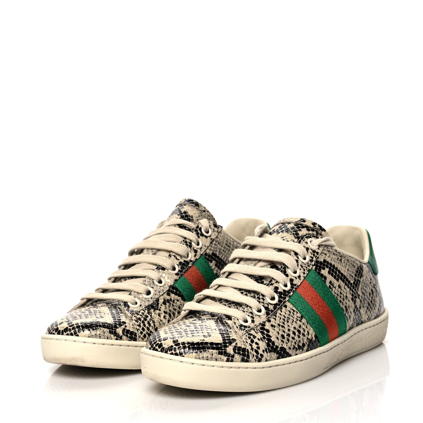 Calfskin Web Python Print Womens Ace Sneakers 37 Beige Avana New Shamarock