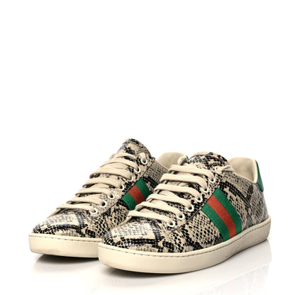 Gucci Calfskin Web Python Print Womens Ace Sneakers 37 Beige Avana New Shamarock 3 of 10