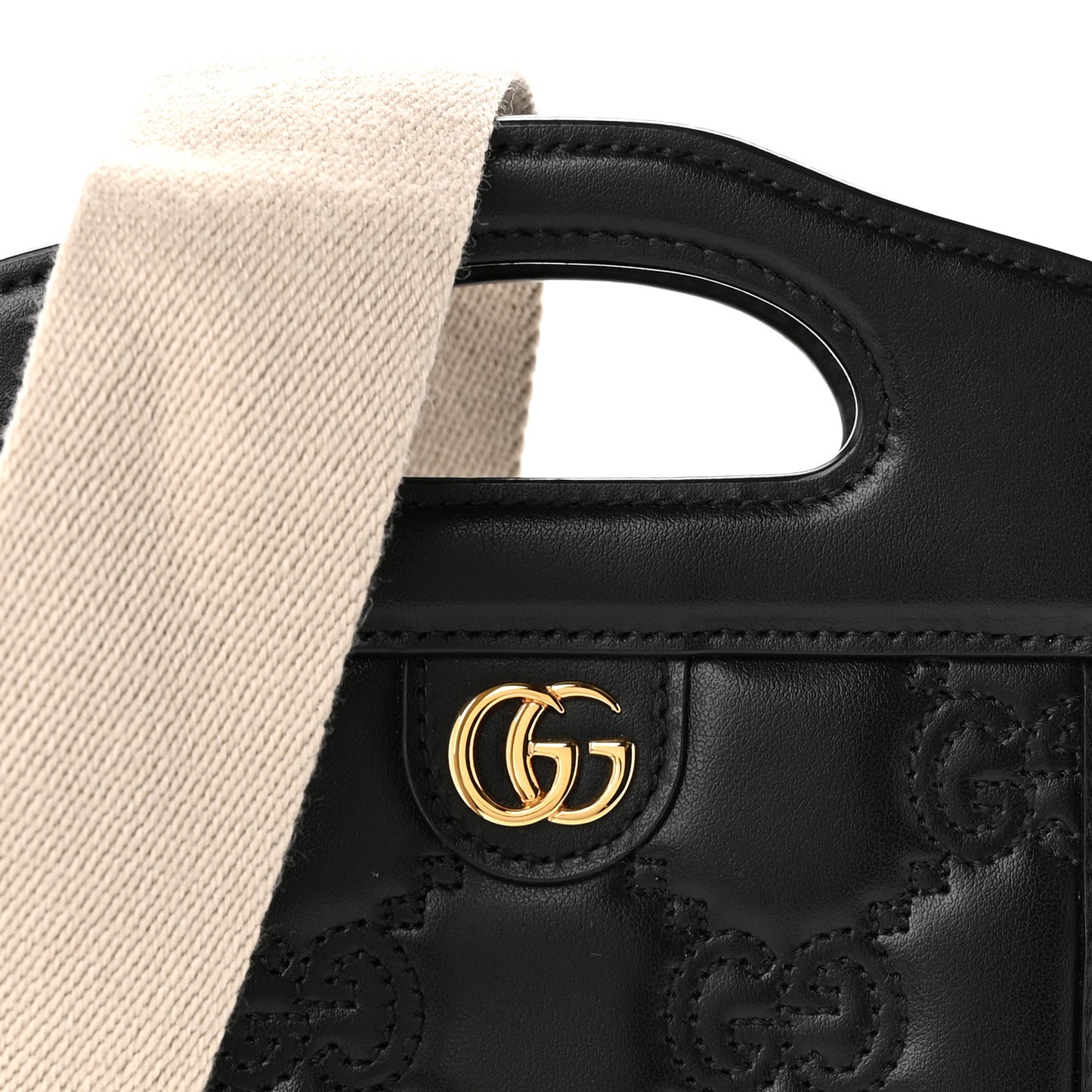 Calfskin GG Matelasse Mini Top Slip Handle Crossbody Bag Black Natural