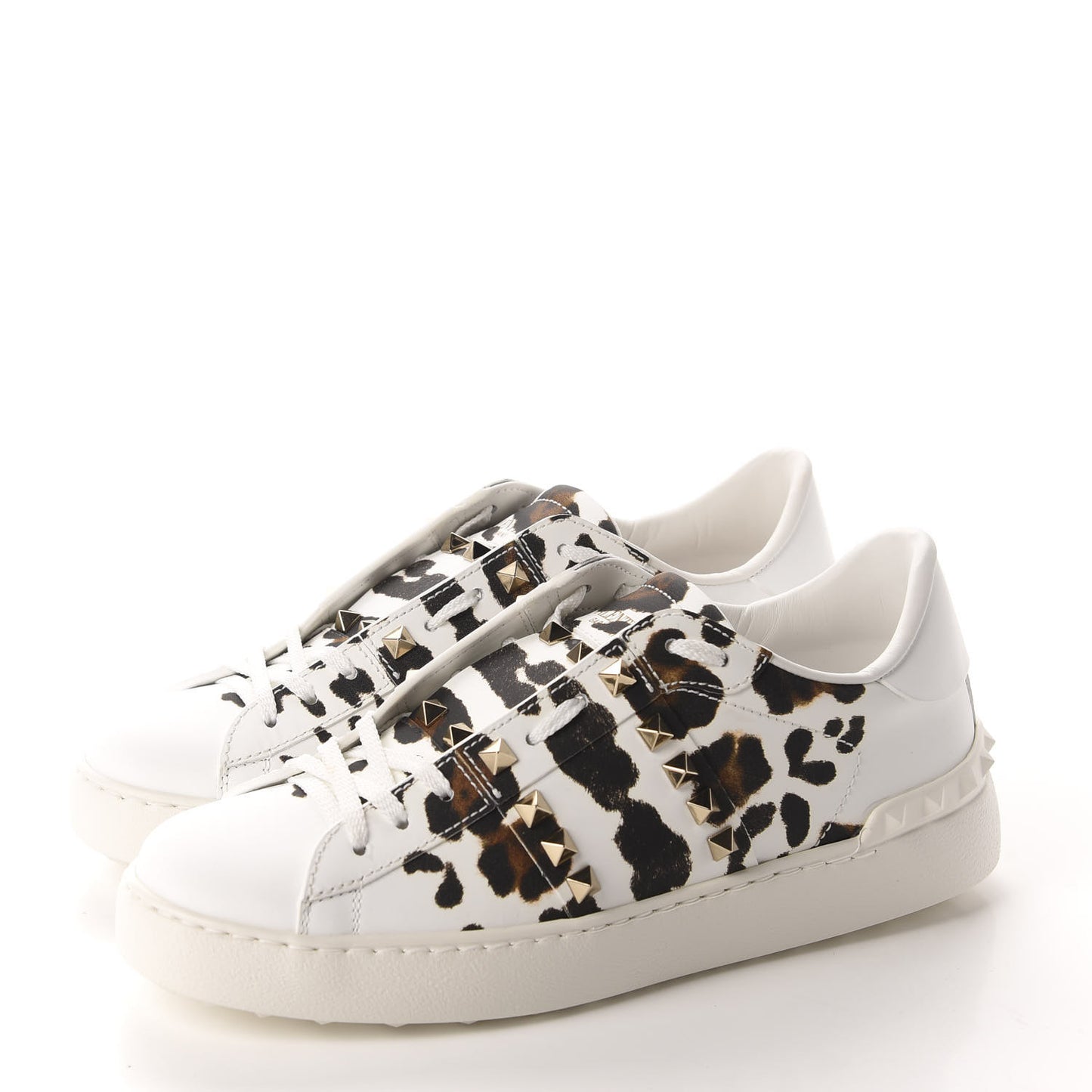 Calfskin Leopard Print Rockstud Untitled Open Sneakers 37.5 White