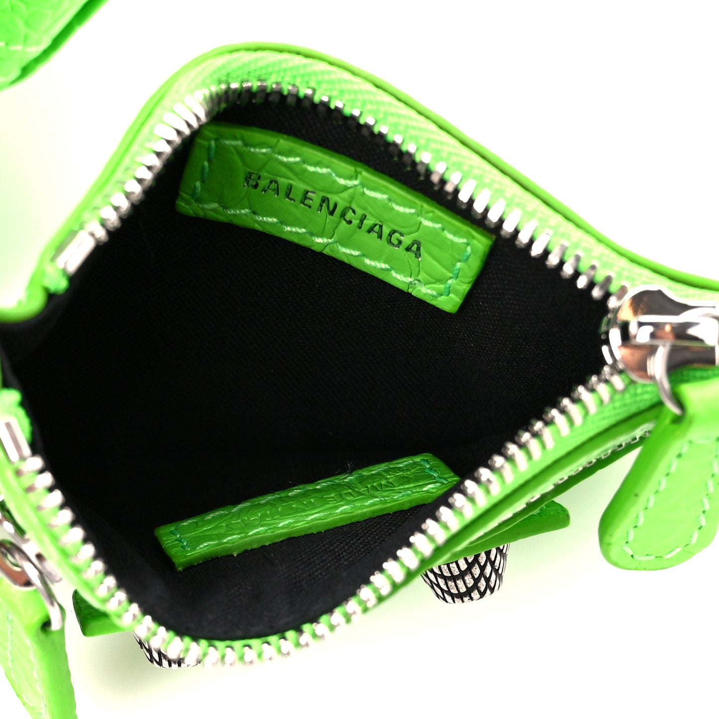 Extra Supple Calfskin Crocodile Embossed Le Cagole Shoulder Bag XS Acid Green