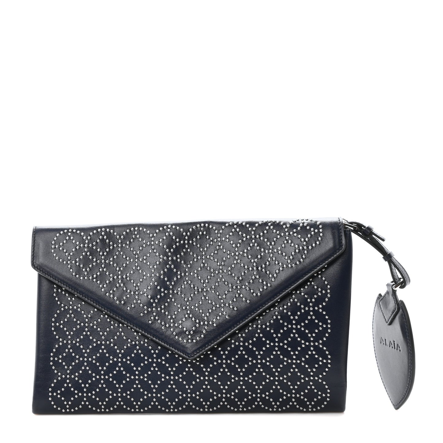 Calfskin Studded Arabesque Envelope Clutch Navy