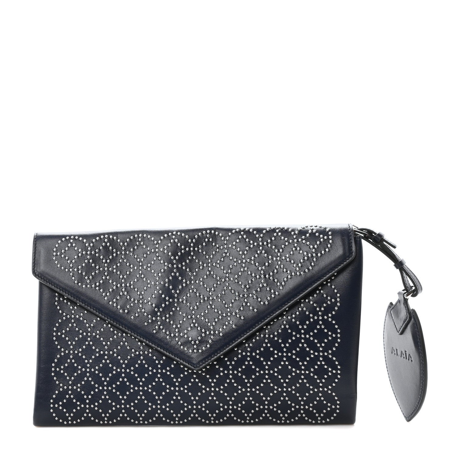 Alaia Calfskin Studded Arabesque Envelope Clutch Navy 1 of 10