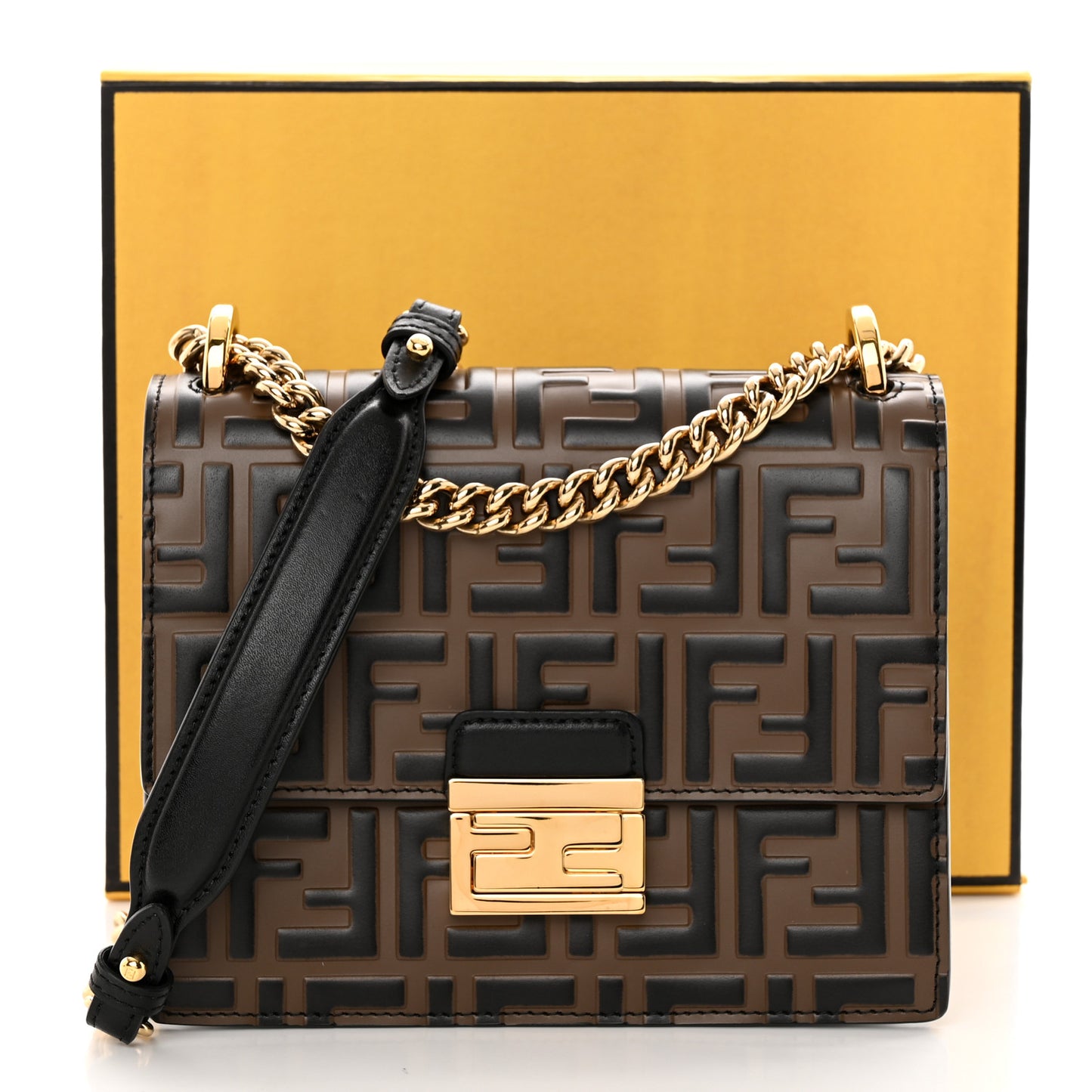 Vitello Liberty Bi-Color FF 1974 Embossed Small Kan U Shoulder Bag Maya Black
