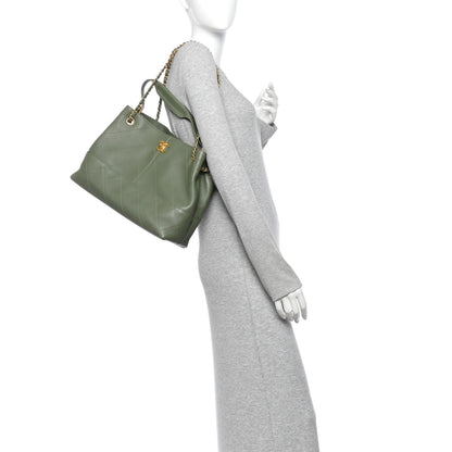 Chanel Calfskin Quilted Small Coco Base Shopping Bag Khaki 2 of 12
