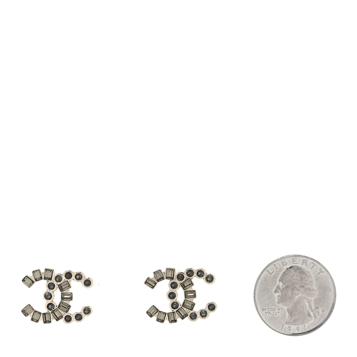 Baguette Crystal CC Earrings Gold Grey