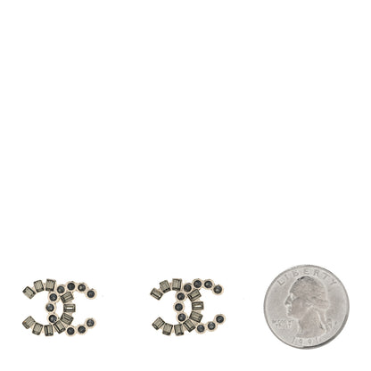 Chanel Baguette Crystal CC Earrings Gold Grey 2 of 4