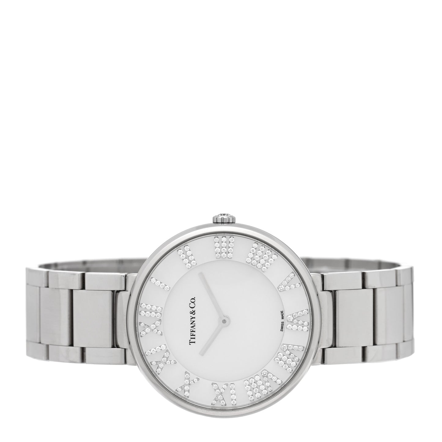 Stainless Steel Diamond Mother of Pearl 34mm Atlas 3-Hand Quartz Watch