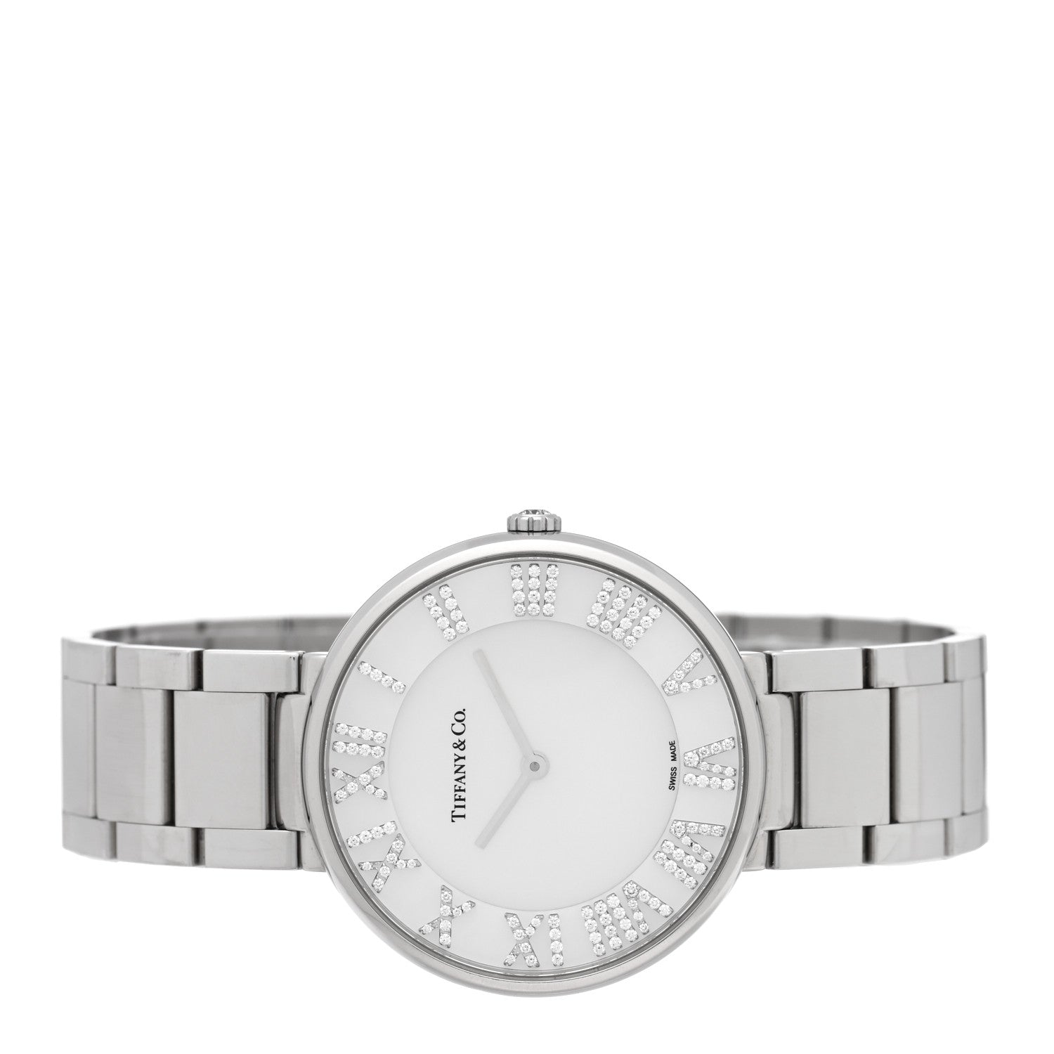 Tiffany Stainless Steel Diamond Mother of Pearl 34mm Atlas 3-Hand Quartz Watch 2 of 5