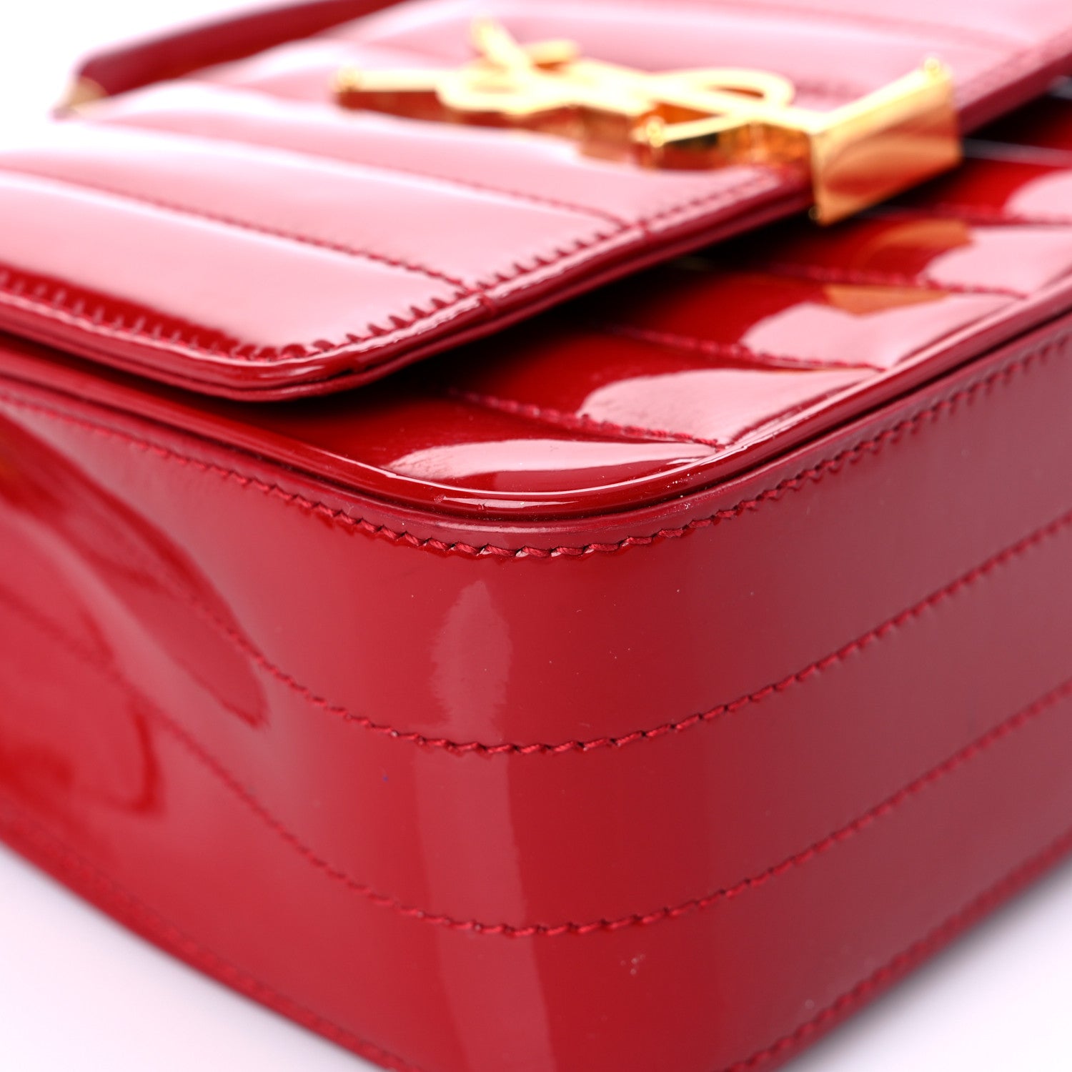 Saint Laurent Patent Matelasse Monogram Small Vicky Chain Bag Red 8 of 17