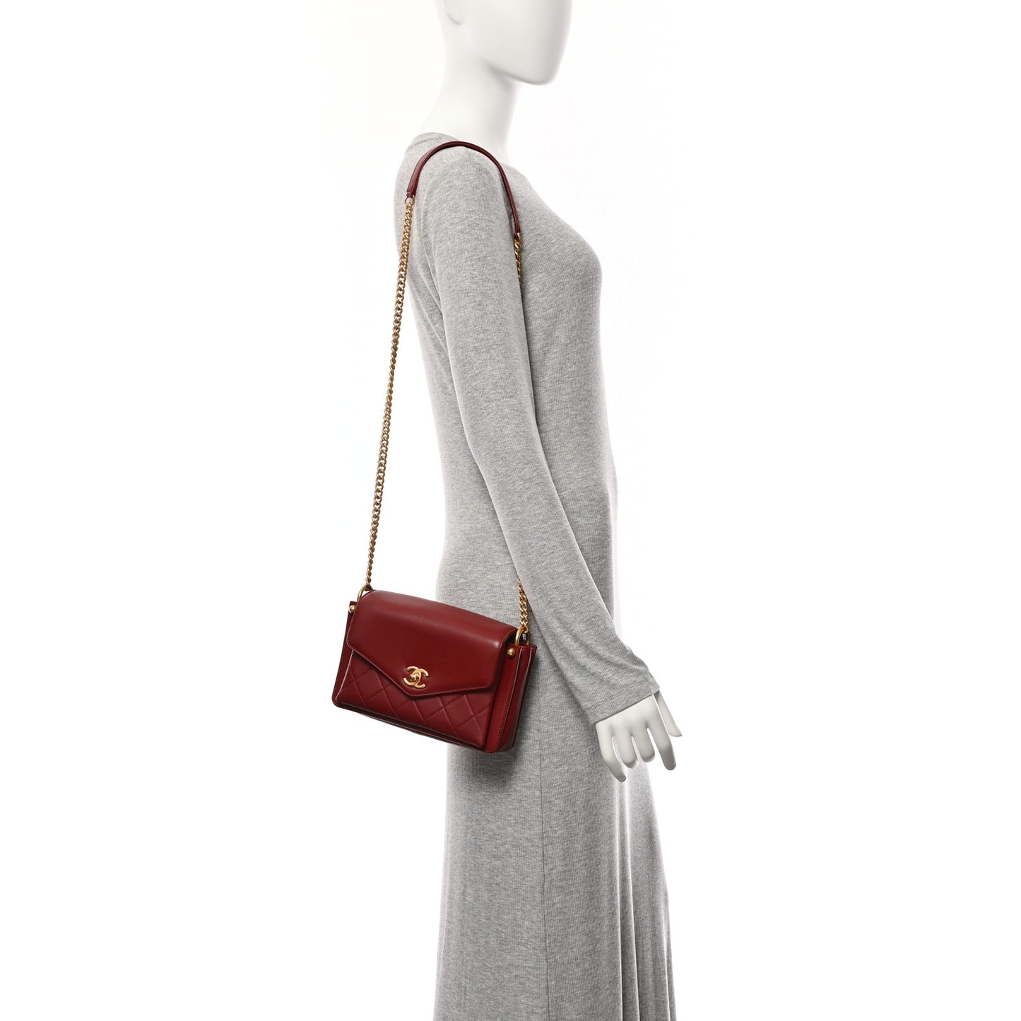 Calfskin Quilted Envelope Flap Dark Red