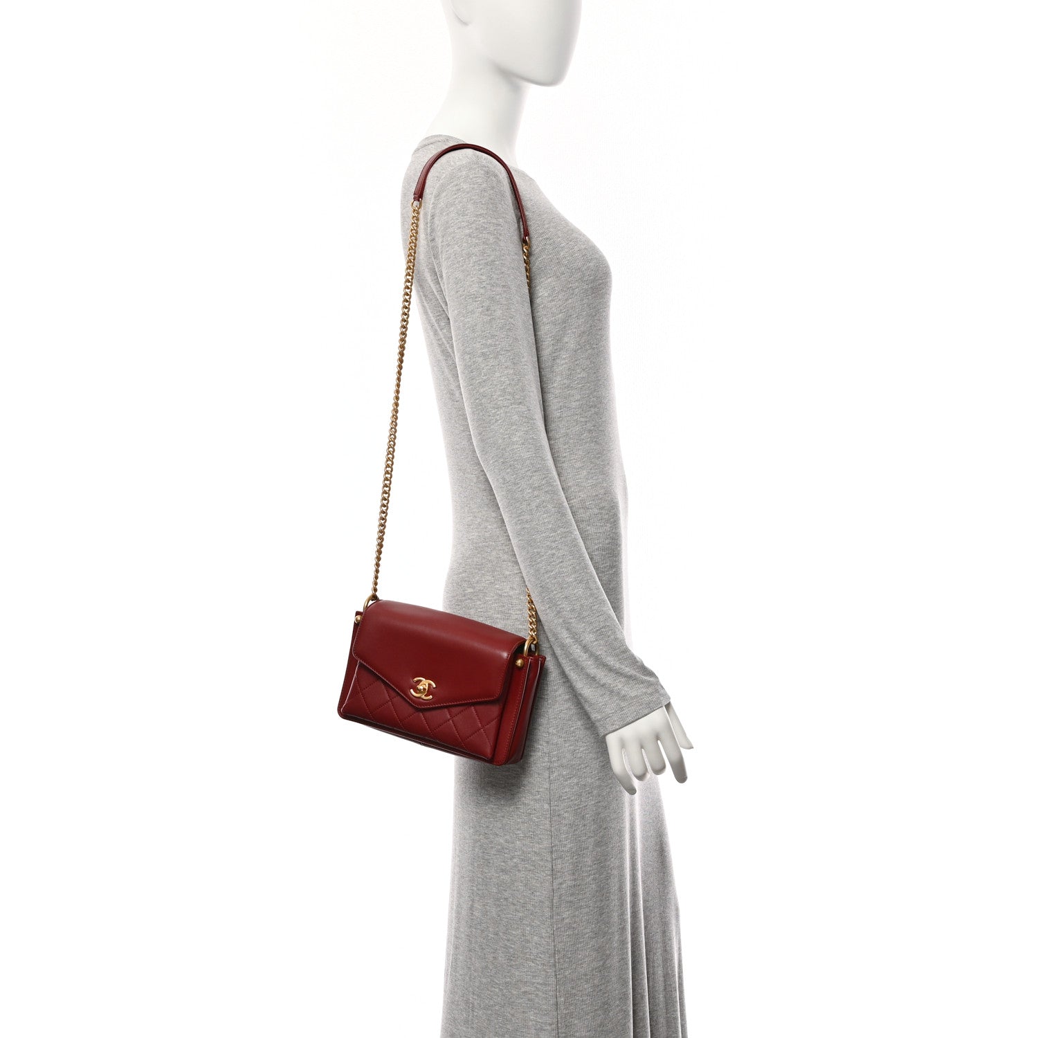 Chanel Calfskin Quilted Envelope Flap Dark Red 2 of 10