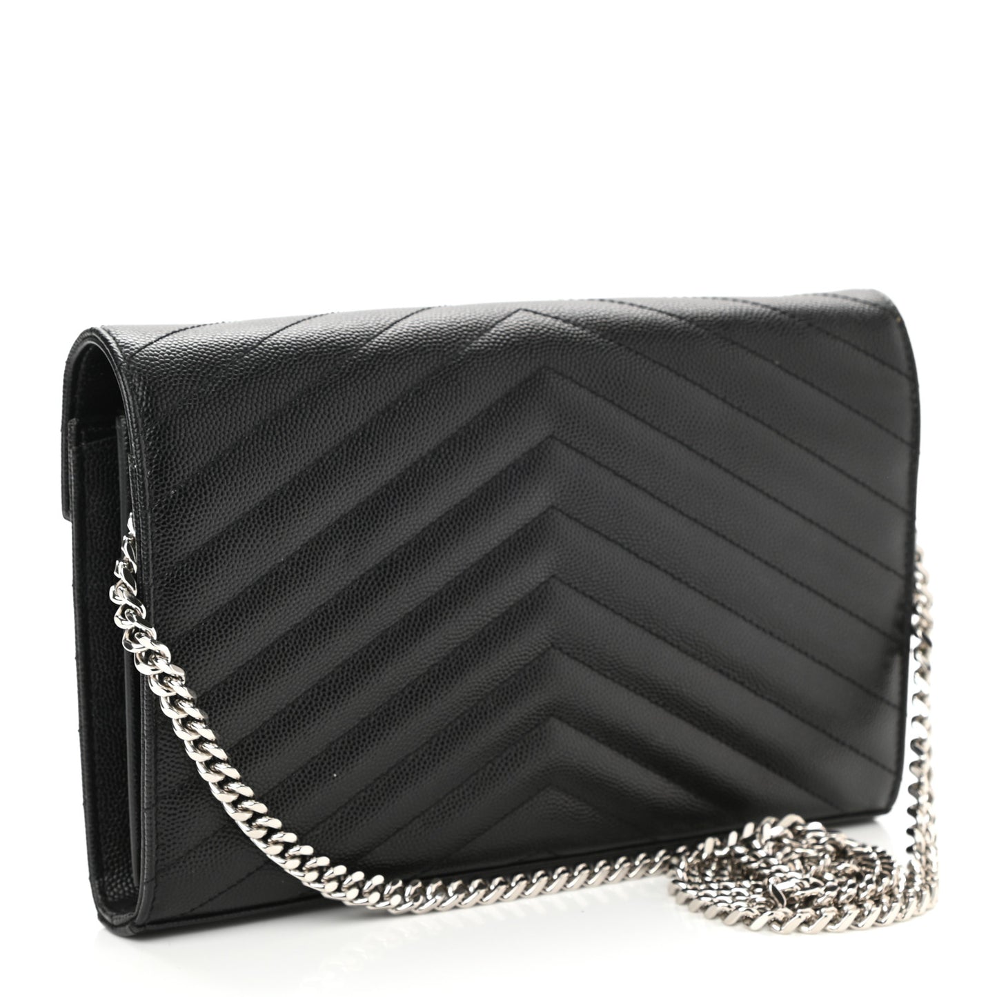 Grain De Poudre Matelasse Chevron Monogram Chain Wallet Black