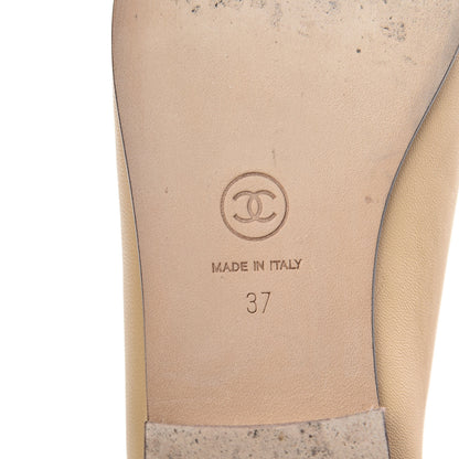 Chanel Lambskin Cap Toe CC Ballerina Flats 37 Beige Black 8 of 13