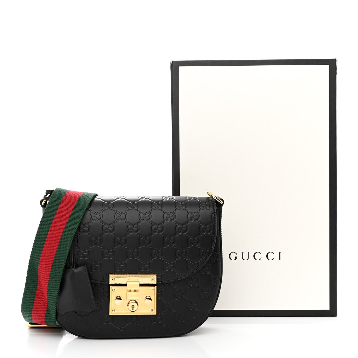 Guccissima Web Medium Padlock Messenger Shoulder Bag Black