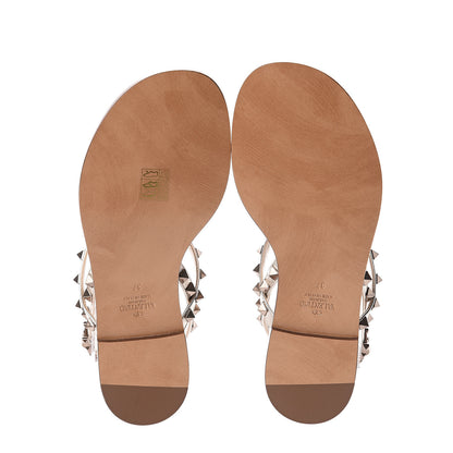 Valentino Garavani Metallic Nappa Rockstud Slingback Flat Thong Sandals 37 Silver 5 of 8