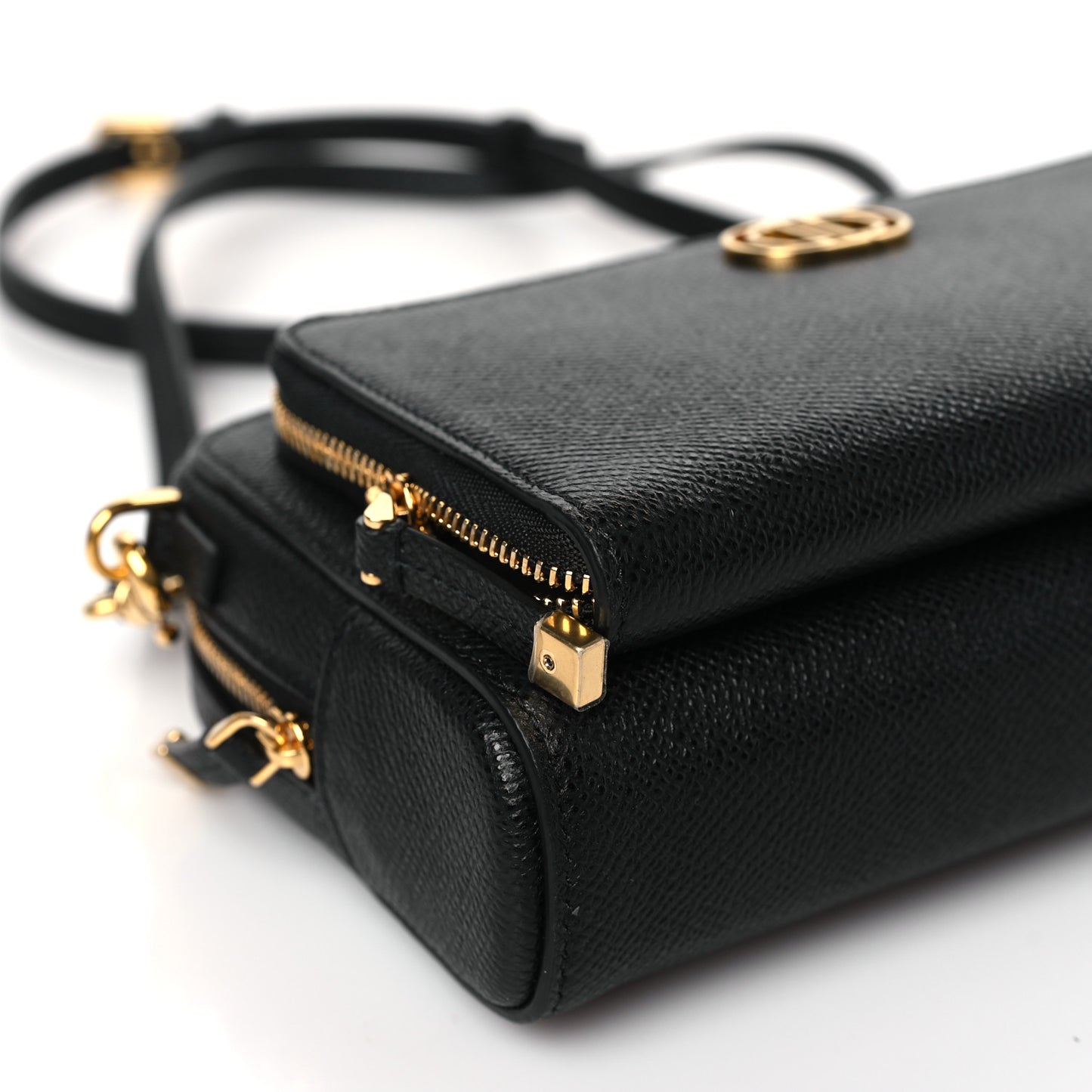 Grained Calfskin Caro Double Pouch Black