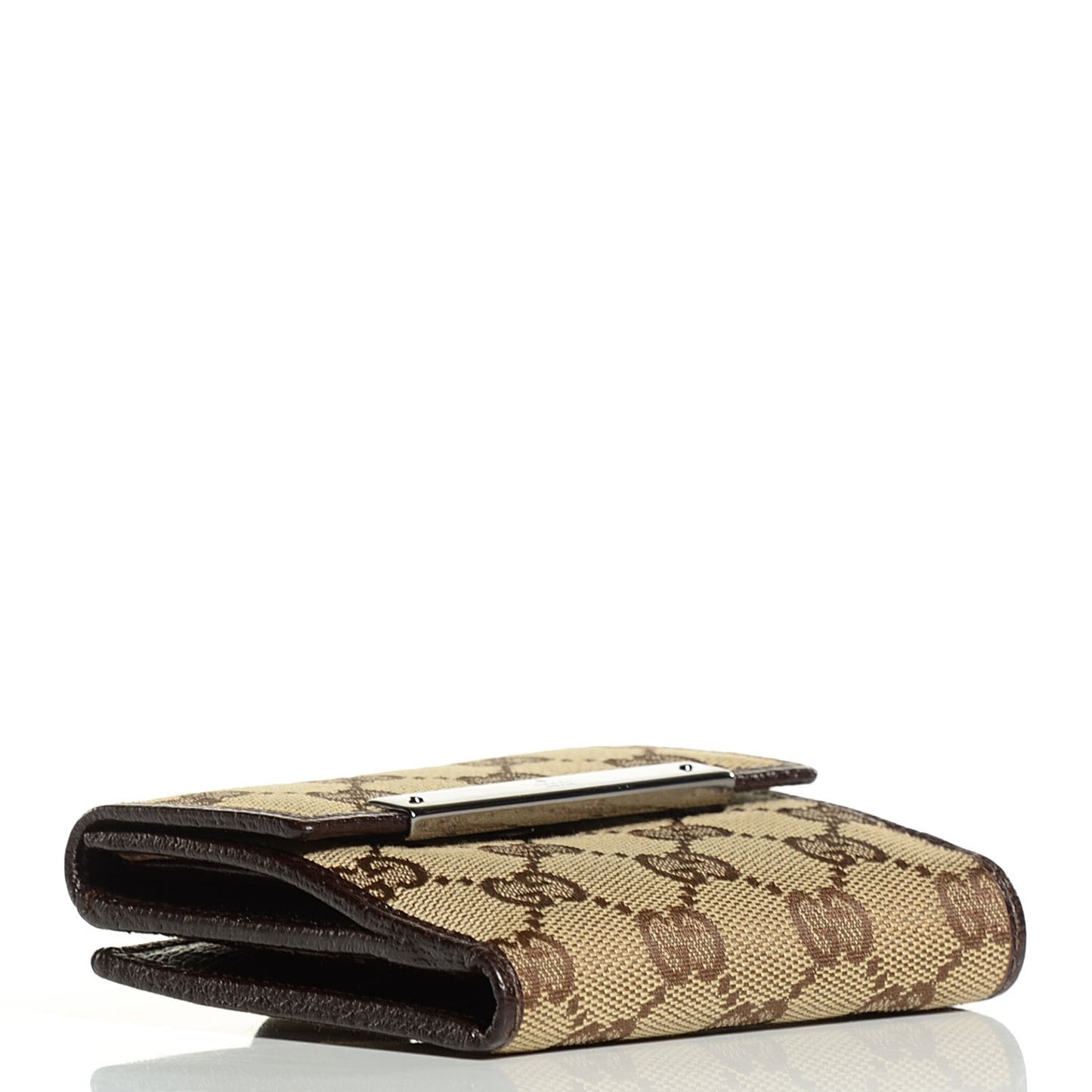 Monogram Textured Calfskin Metal Bar French Flap Wallet Beige Ebony Cocoa