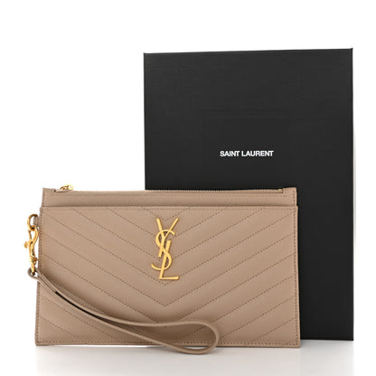 Saint Laurent Grain De Poudre Chevron Monogram Large Bill Pouch Dark Beige 9 of 9