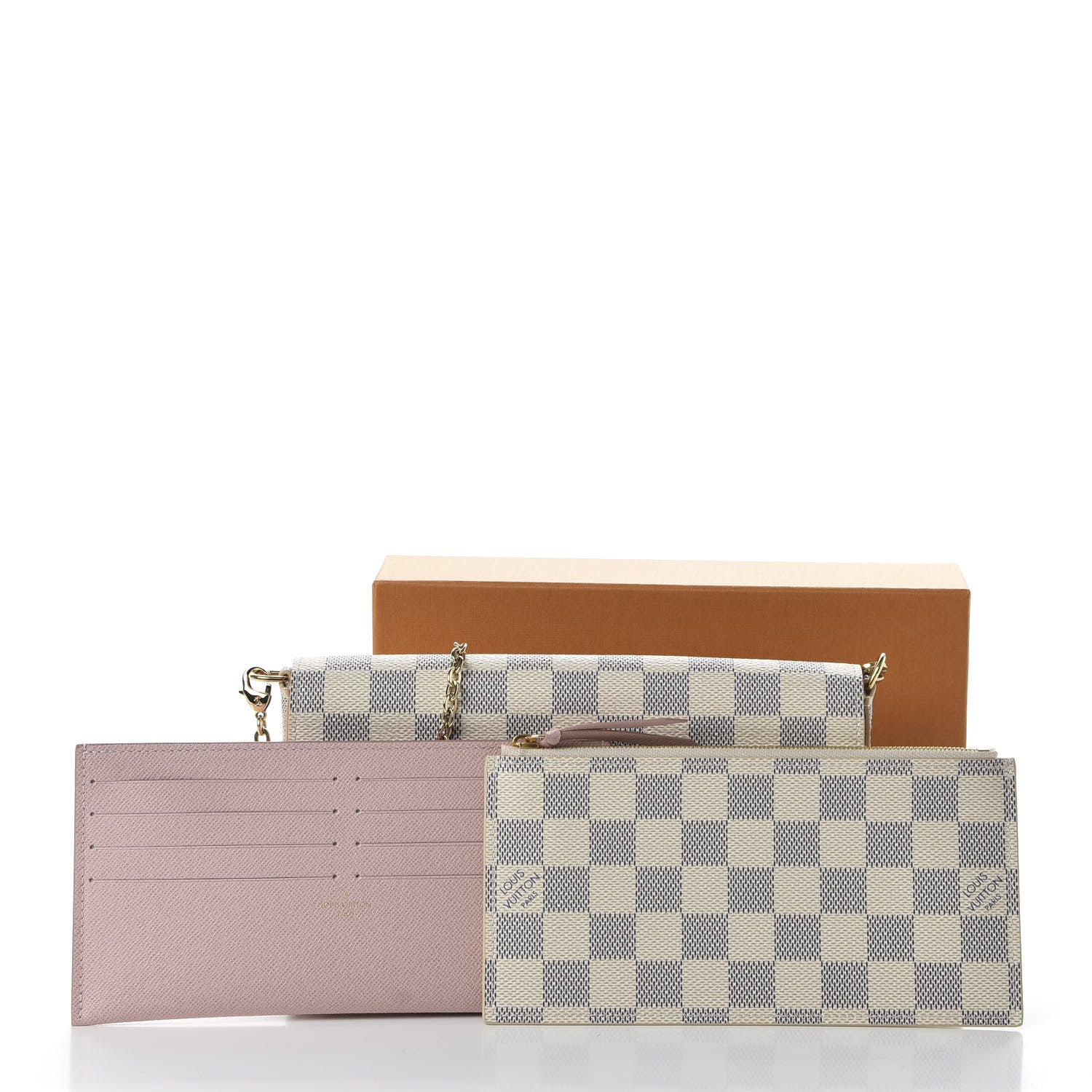 Louis Vuitton Damier Azur Pochette Felicie Chain Wallet Rose Ballerine 10 of 10