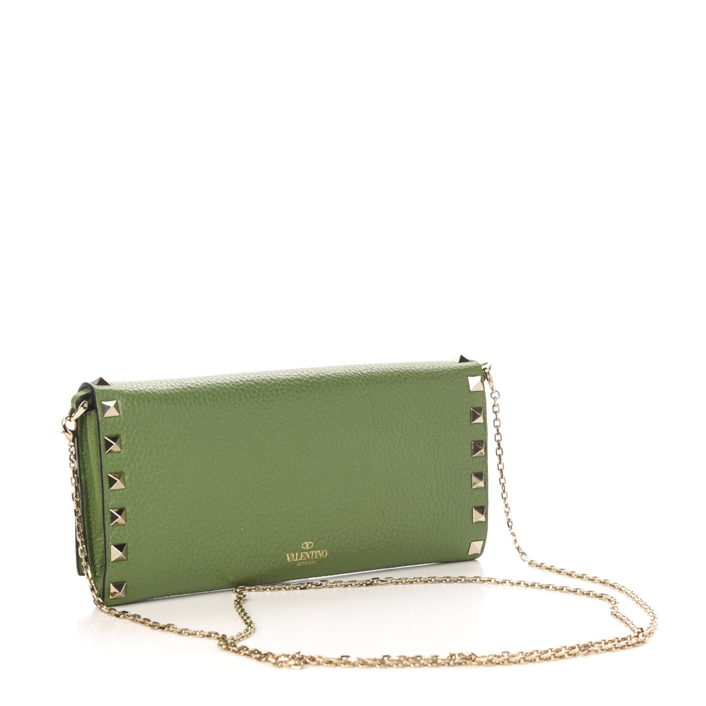 Pebbled Calfskin Rockstud Flap Wallet On Chain Deep Clover