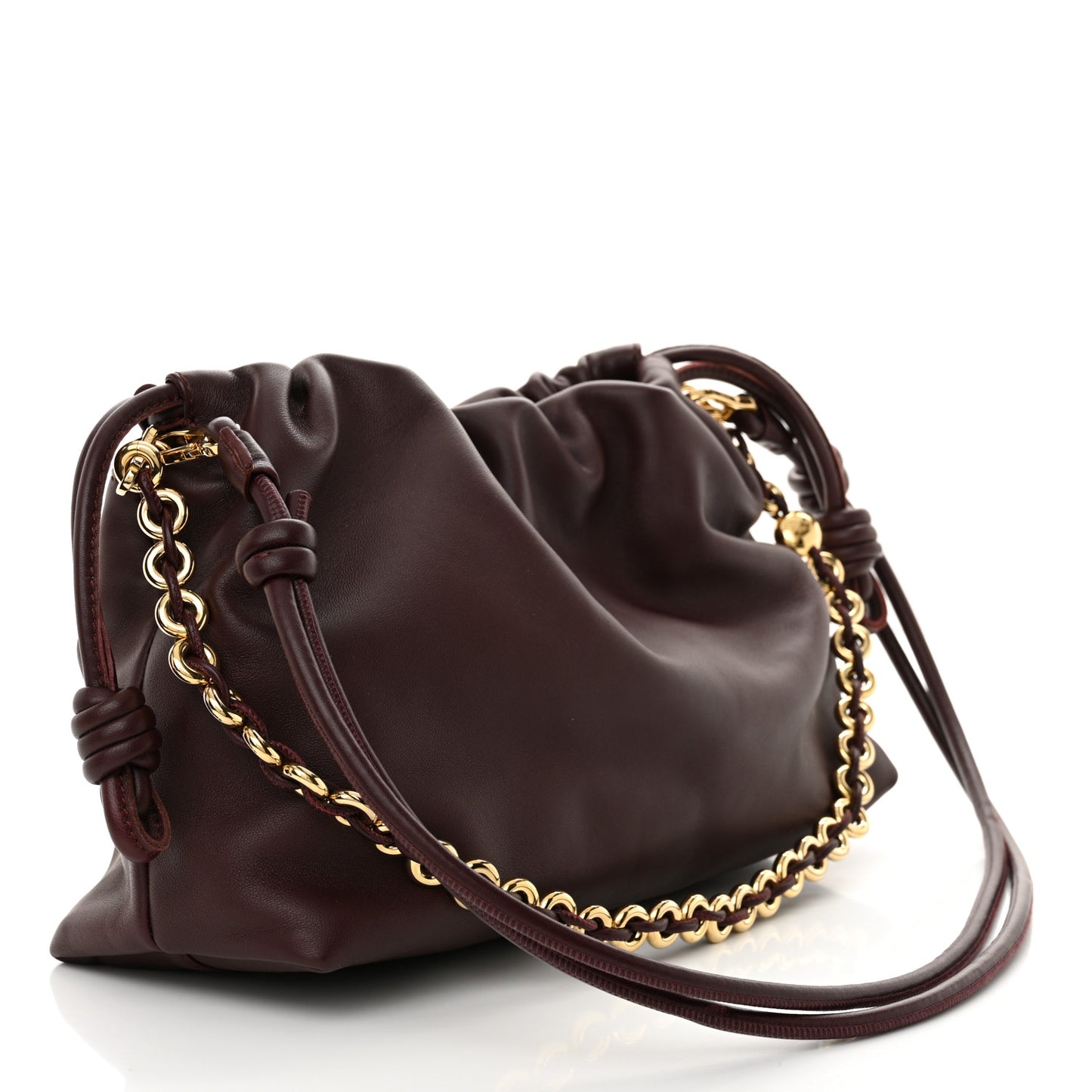 Mellow Nappa Medium Donut Chain Flamenco Knot Clutch Dark Burgundy