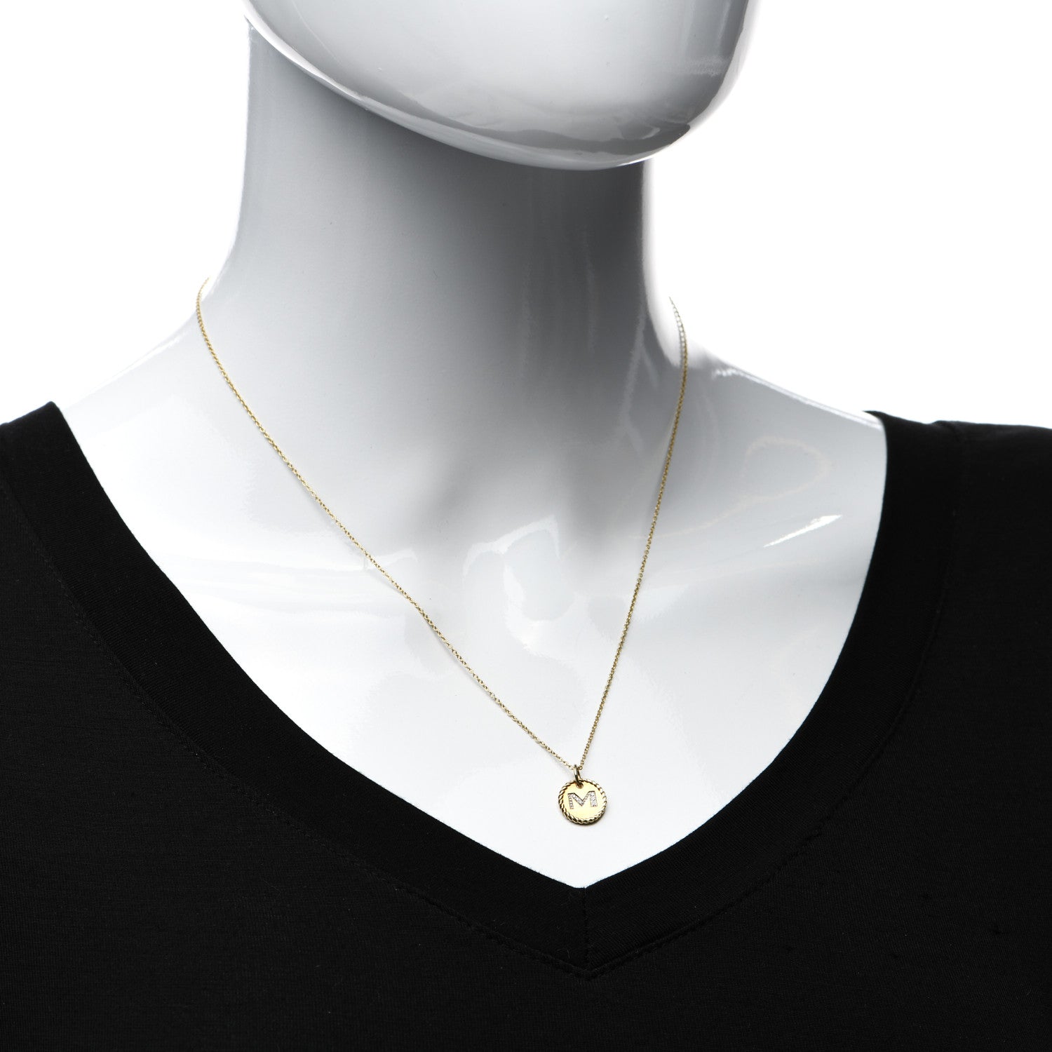 David Yurman 18K Yellow Gold Diamond Initial M Charm Necklace 2 of 4