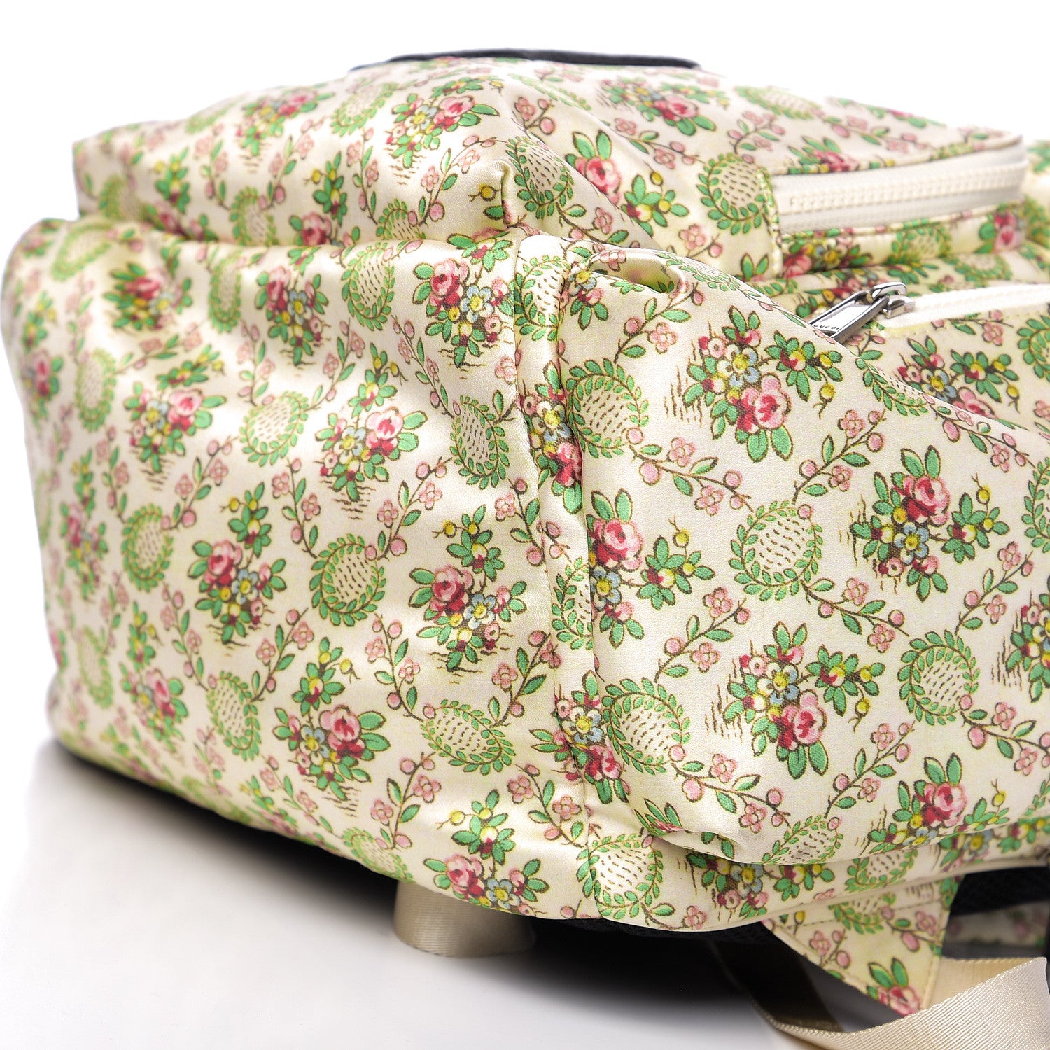 Gucci X MLB Satin Floral Print NY Yankees Patch Backpack Ivory Green 9 of 10