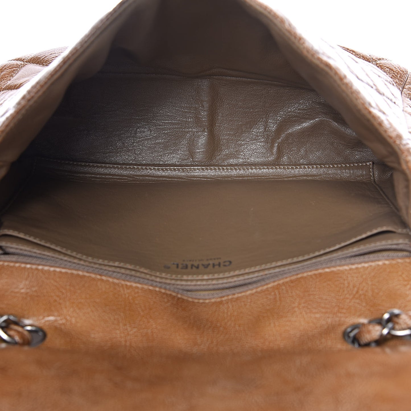Crinkled Patent Quilted Jumbo Single Flap Light Beige
