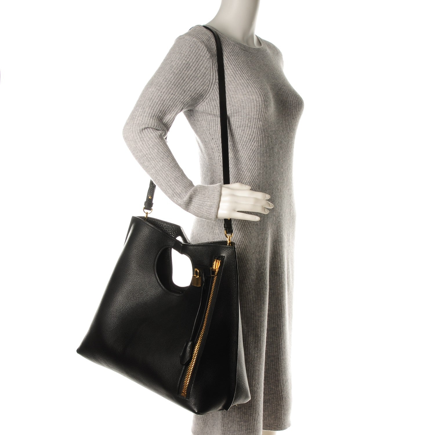 Tom Ford Grained Calfskin Alix Padlock Zip Tote Black 2 of 7