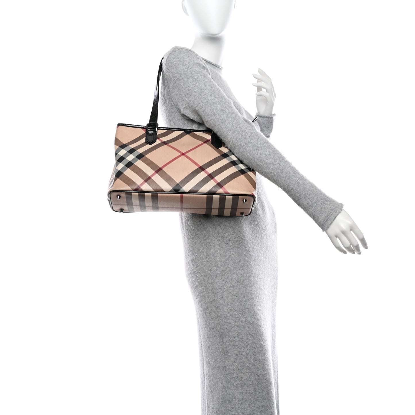 Patent Trim Nova Check Shopper Tote Black