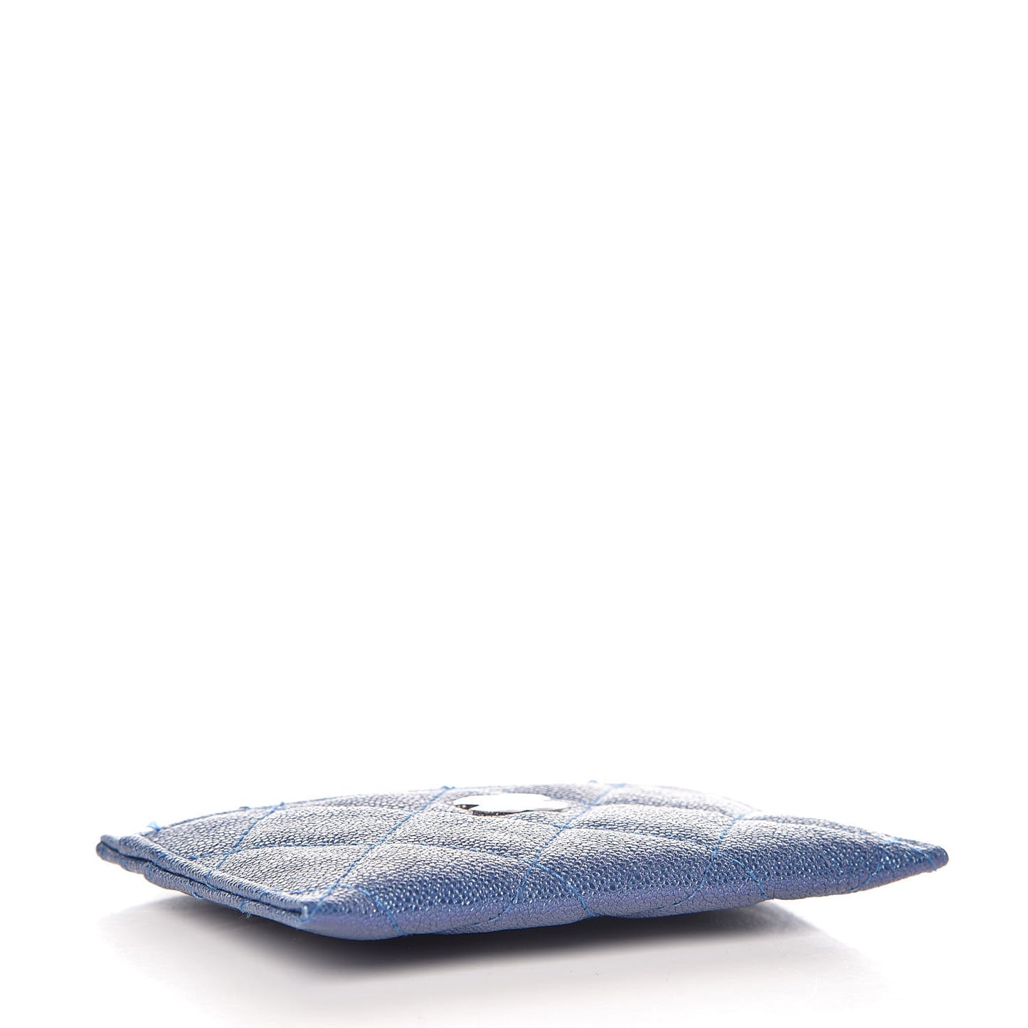 Iridescent Caviar Quilted Card Holder Blue Fonce