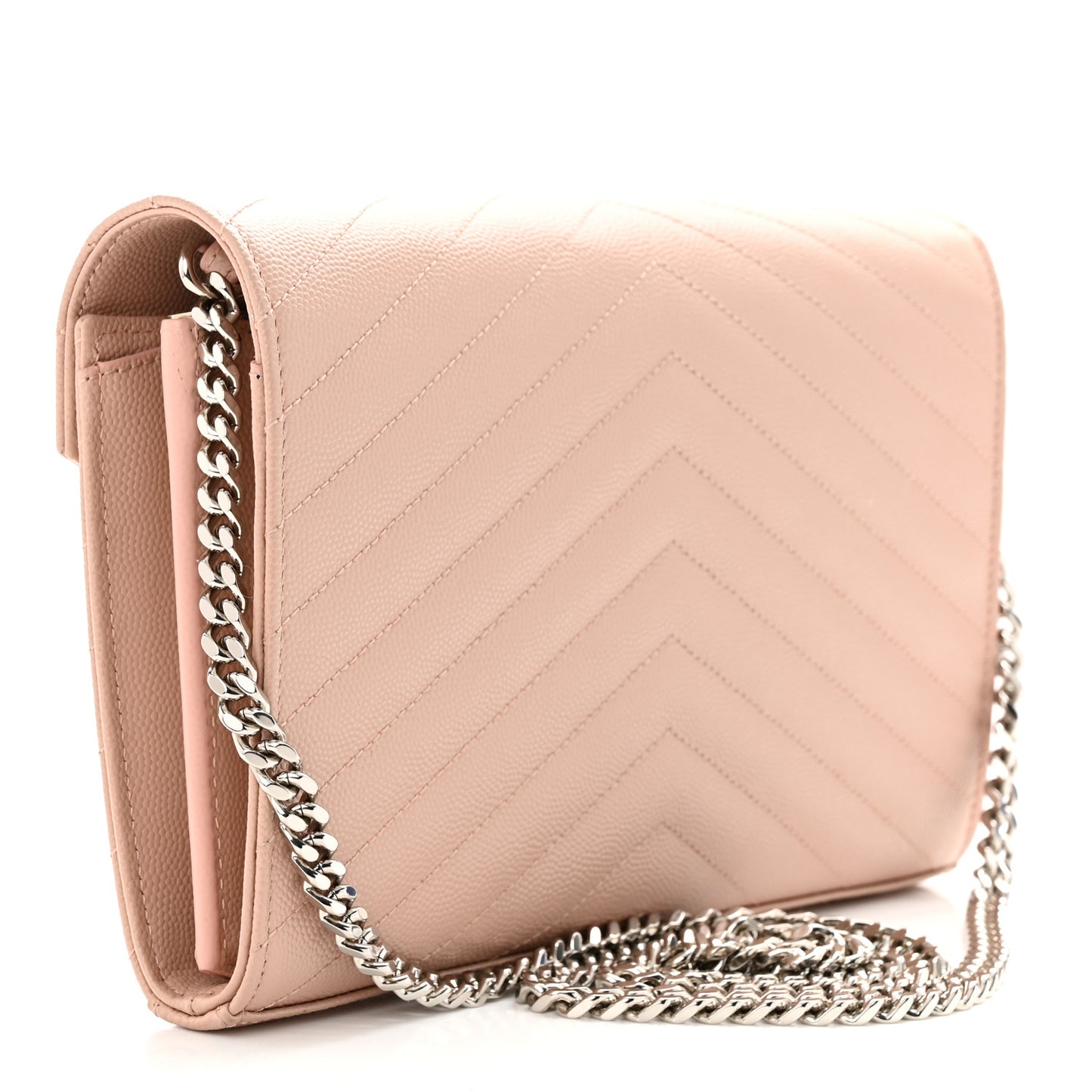Grain De Poudre Matelasse Chevron Monogram Chain Wallet Pale Pink