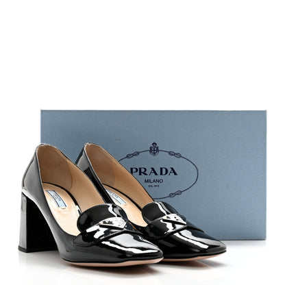 Prada Vernice Metal Triangle Logo 70mm Loafer Pumps 39.5 Black 10 of 10