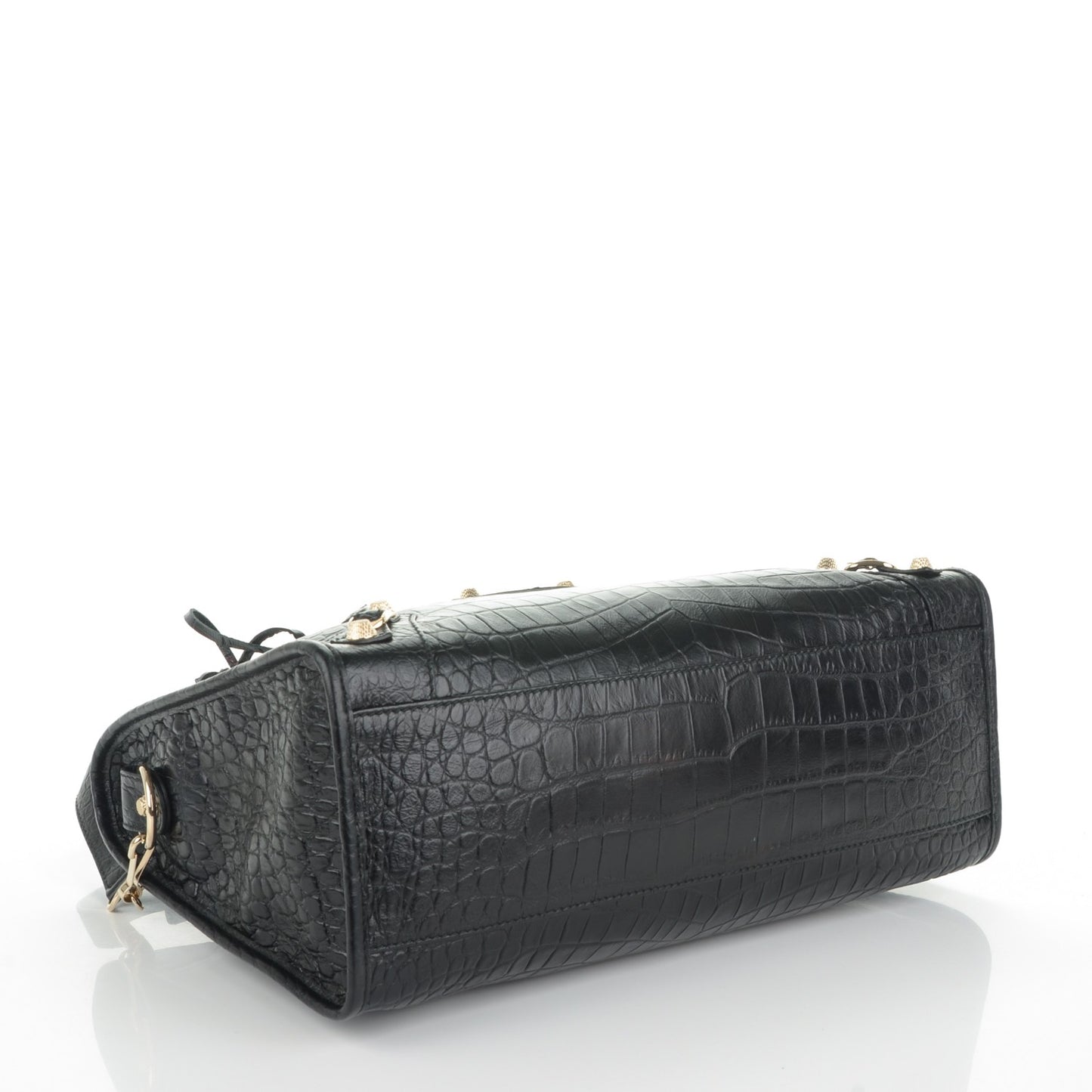 Calfskin Crocodile Embossed Giant 12 Gold Hardware City Black