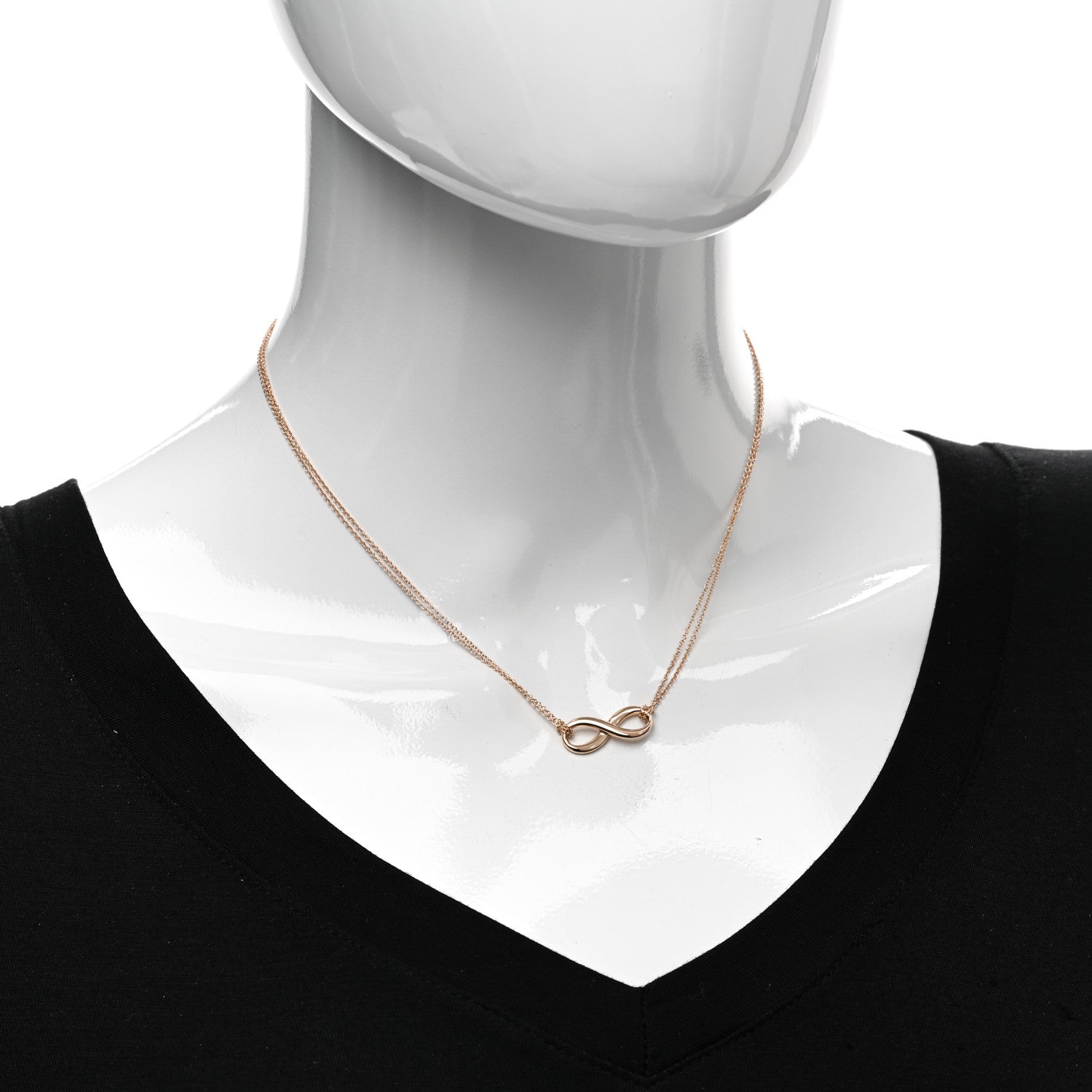 Tiffany 18K Rose Gold Infinity Double Chain Pendant Necklace 2 of 4