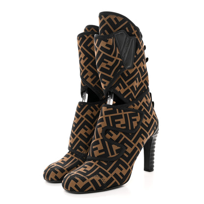 Fendi Lycra Vitello FF Logo Tape Promenade Ankle Boots 40 Tobacco Black 3 of 10