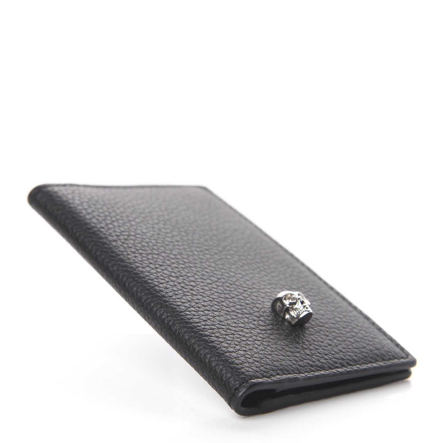 Grained Calfskin Skull Card Holder Black