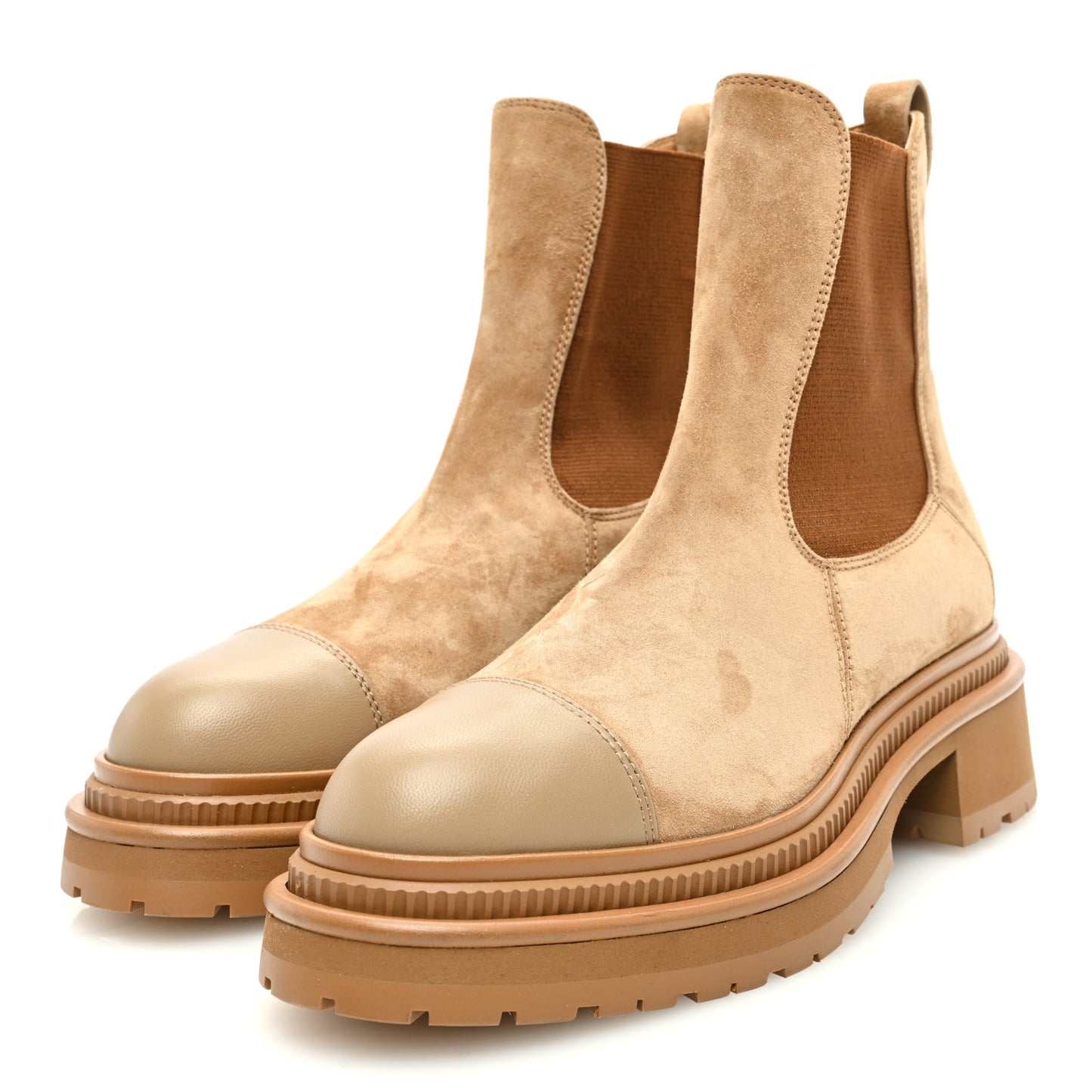 Suede Lambskin Cap Toe Ankle Boots 38 Light Brown