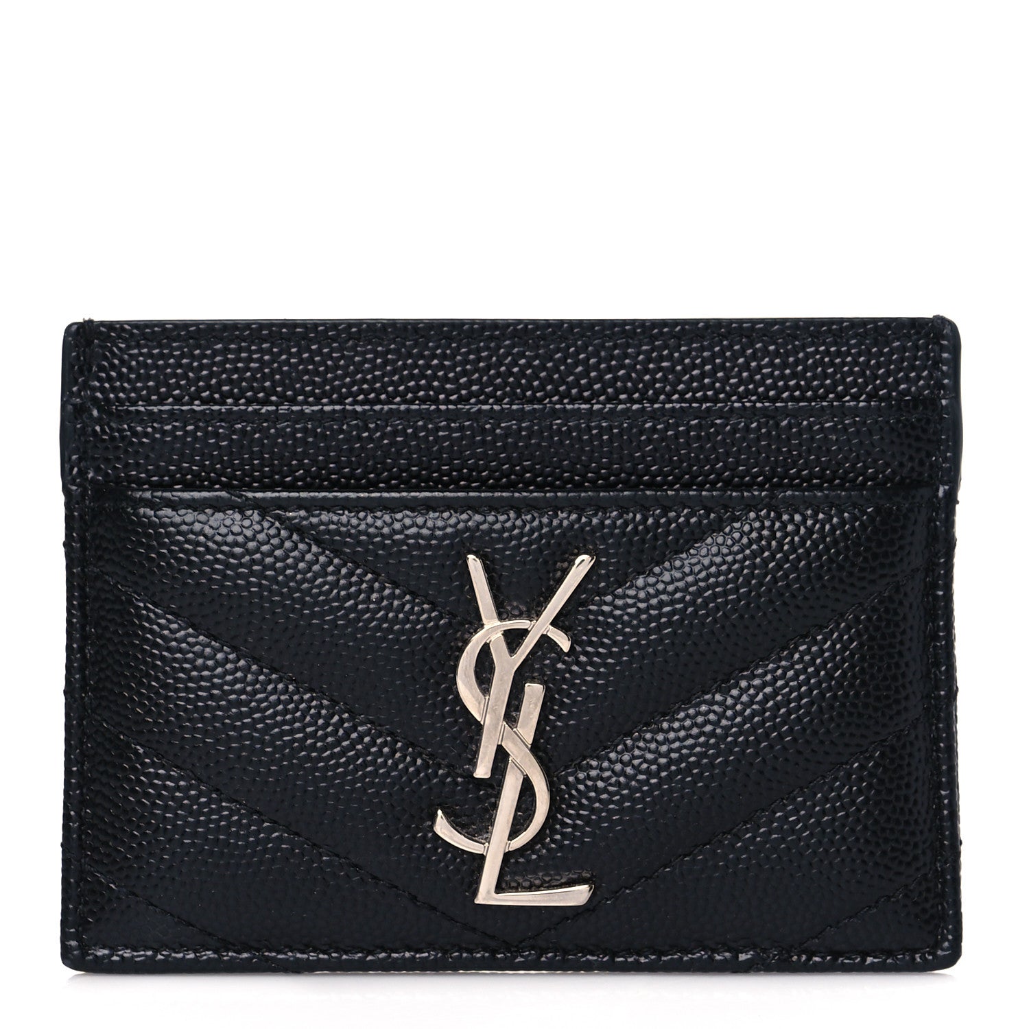 Saint Laurent Grain De Poudre Matelasse Chevron Monogram Credit Card Case Black 2 of 9